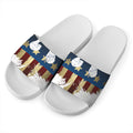 Patriotic American Eagle Print White Slide Sandals
