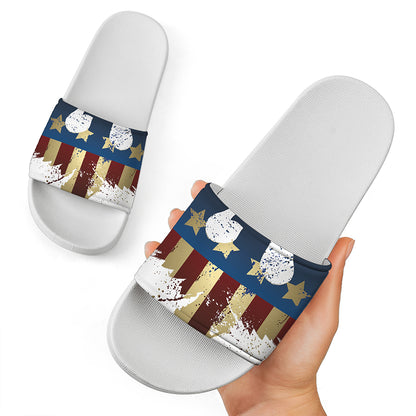 Patriotic American Eagle Print White Slide Sandals