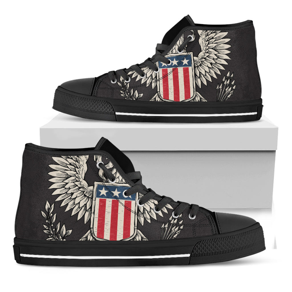 Patriotic USA Eagle Print Black High Top Shoes
