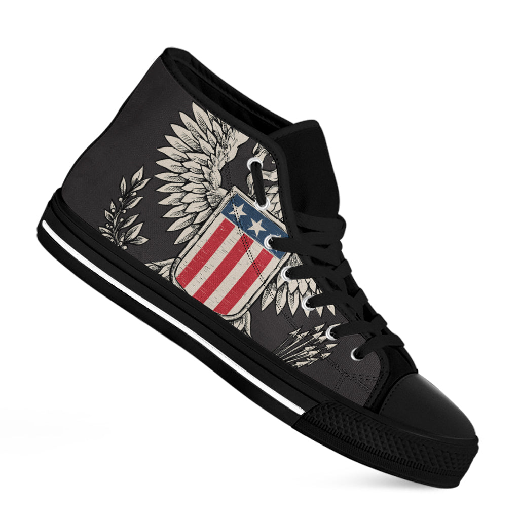 Patriotic USA Eagle Print Black High Top Shoes