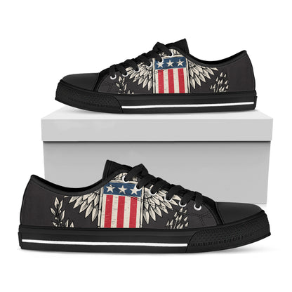 Patriotic USA Eagle Print Black Low Top Shoes 