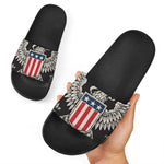 Patriotic USA Eagle Print Black Slide Sandals
