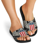 Patriotic USA Eagle Print Black Slide Sandals