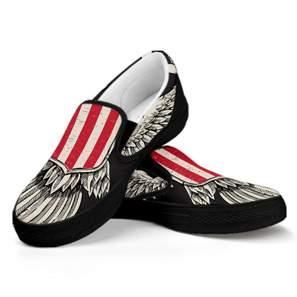 Patriotic USA Eagle Print Black Slip On Shoes