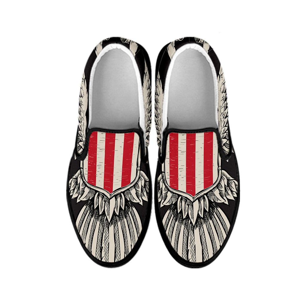 Patriotic USA Eagle Print Black Slip On Shoes