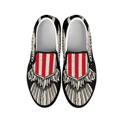 Patriotic USA Eagle Print Black Slip On Shoes