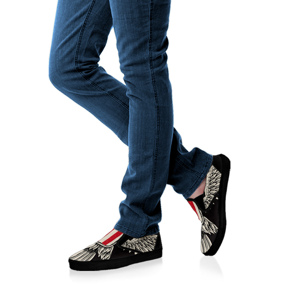Patriotic USA Eagle Print Black Slip On Shoes