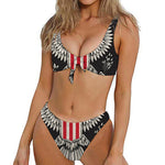 Patriotic USA Eagle Print Front Bow Tie Bikini