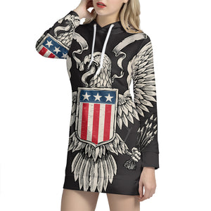 Patriotic USA Eagle Print Pullover Hoodie Dress