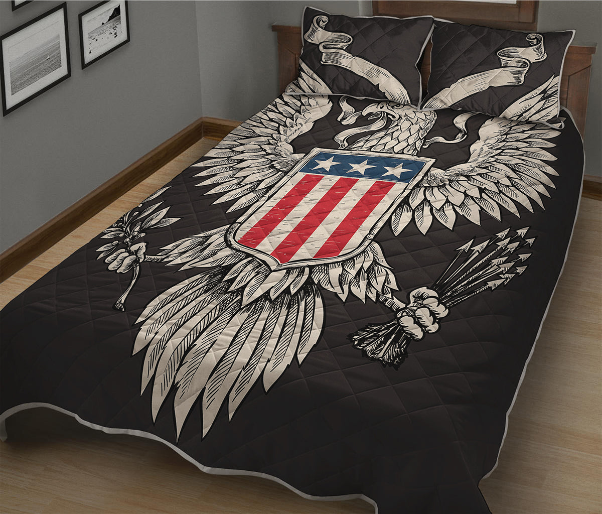 Patriotic USA Eagle Print Quilt Bed Set