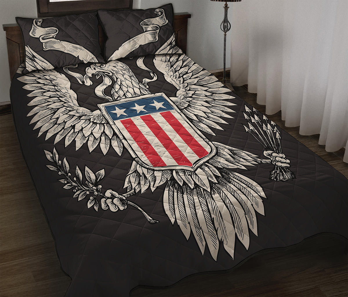 Patriotic USA Eagle Print Quilt Bed Set