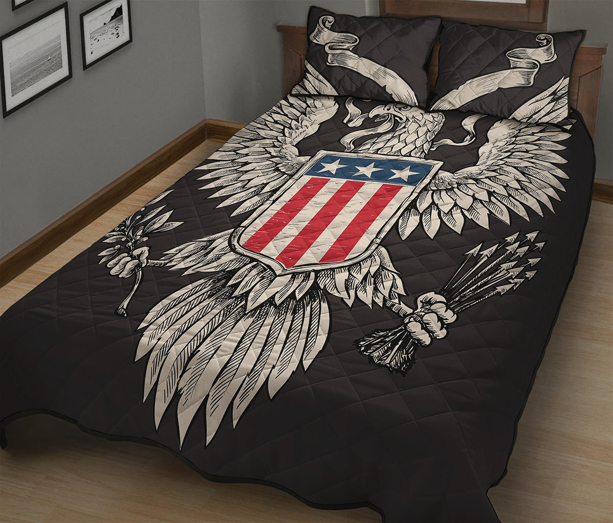 Patriotic USA Eagle Print Quilt Bed Set