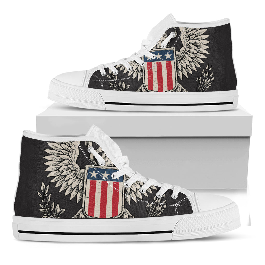 Patriotic USA Eagle Print White High Top Shoes