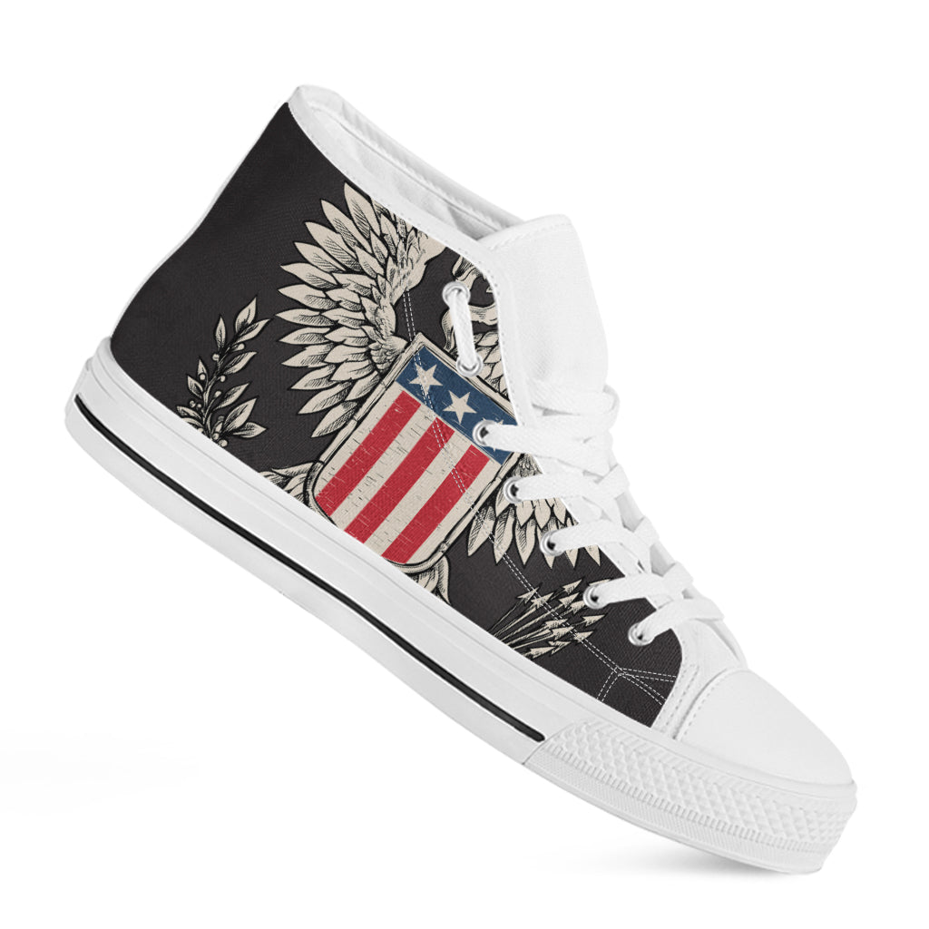 Patriotic USA Eagle Print White High Top Shoes