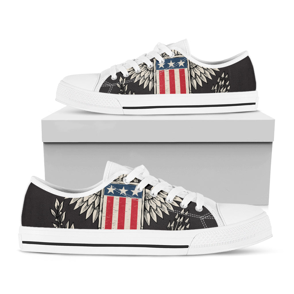 Patriotic USA Eagle Print White Low Top Shoes