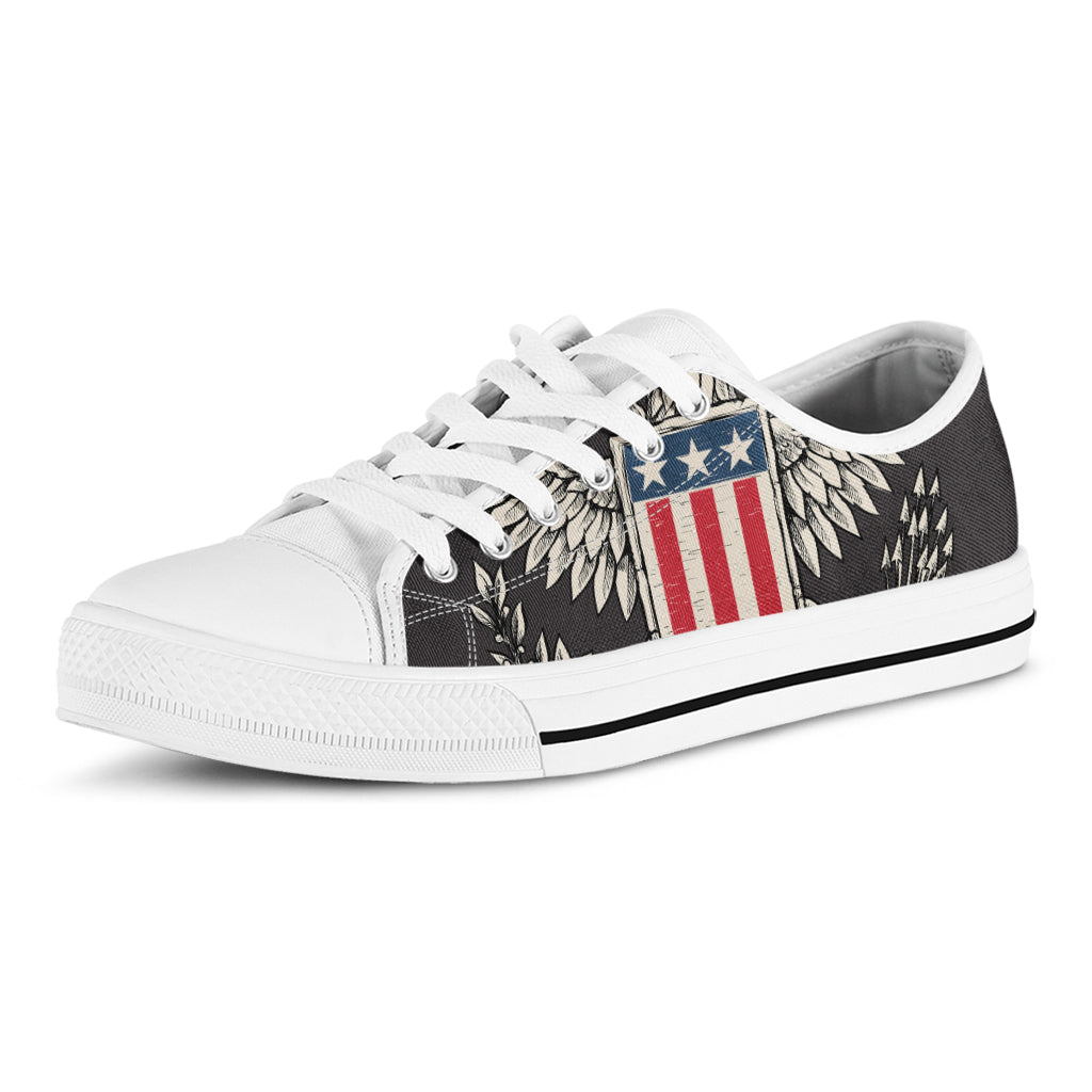 Patriotic USA Eagle Print White Low Top Shoes