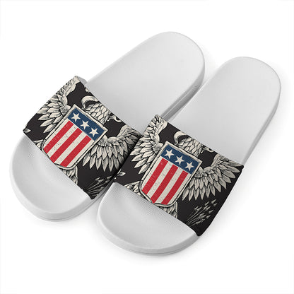 Patriotic USA Eagle Print White Slide Sandals