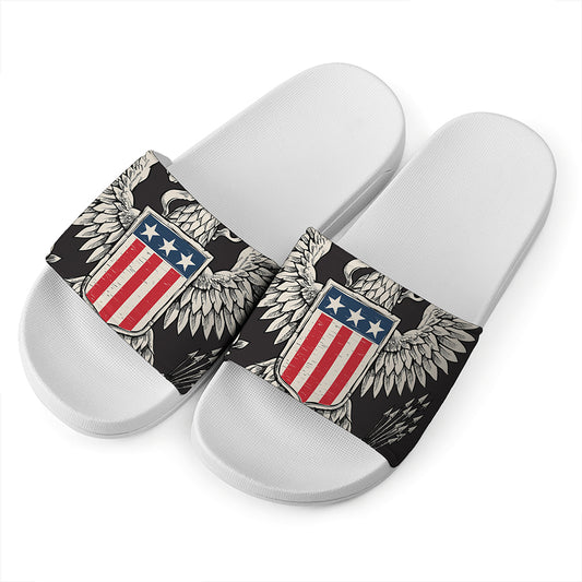 Patriotic USA Eagle Print White Slide Sandals
