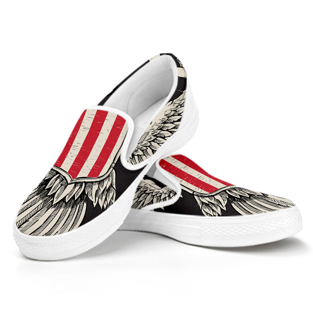 Patriotic USA Eagle Print White Slip On Shoes