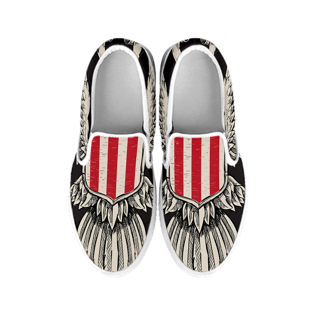 Patriotic USA Eagle Print White Slip On Shoes