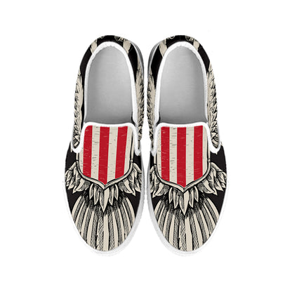 Patriotic USA Eagle Print White Slip On Shoes
