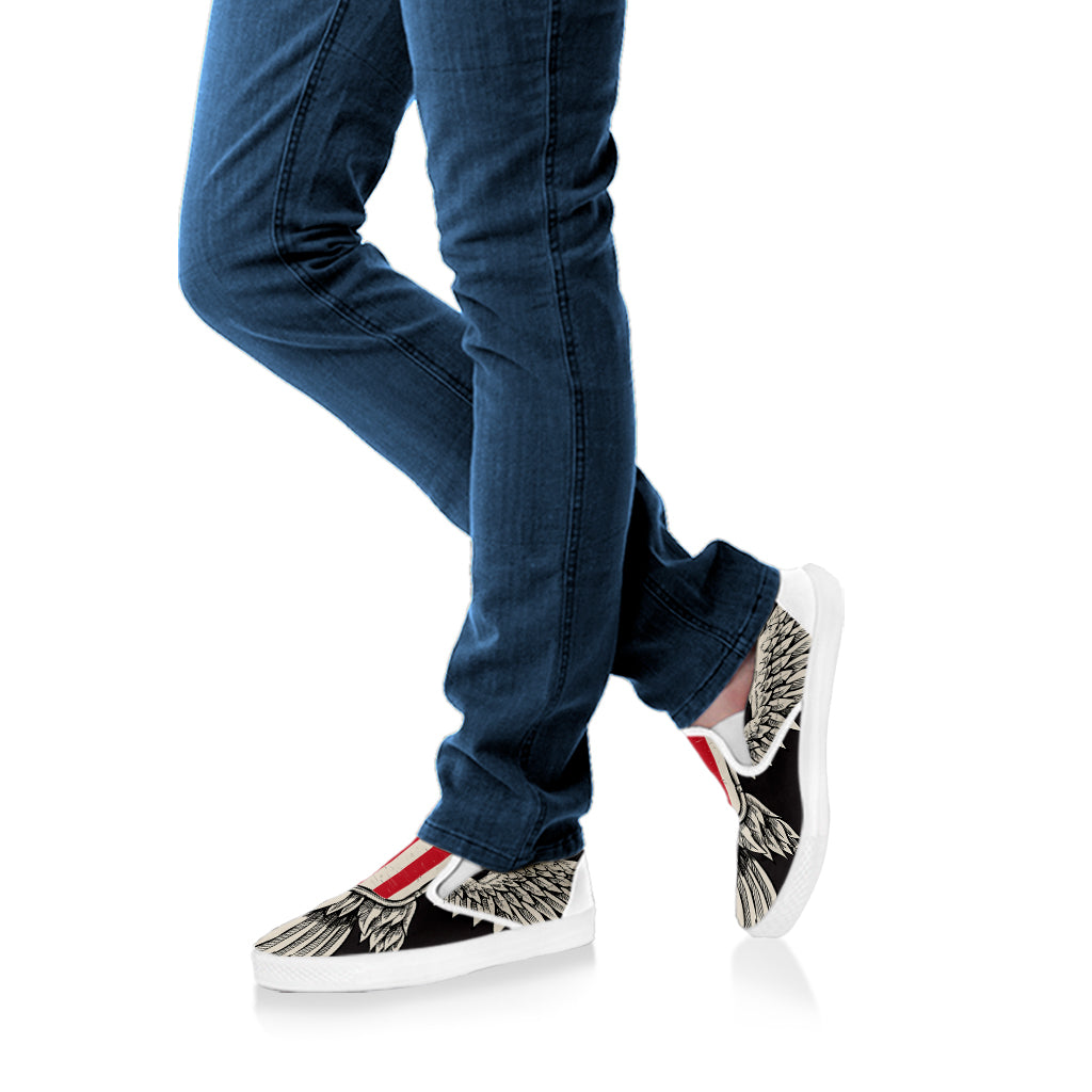 Patriotic USA Eagle Print White Slip On Shoes
