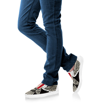 Patriotic USA Eagle Print White Slip On Shoes