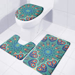 Peacock Feather Floral Pattern Print 3 Piece Bath Mat Set