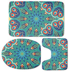 Peacock Feather Floral Pattern Print 3 Piece Bath Mat Set