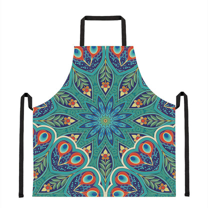 Peacock Feather Floral Pattern Print Apron