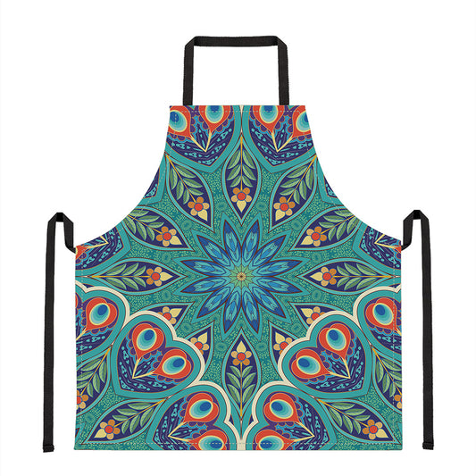 Peacock Feather Floral Pattern Print Apron
