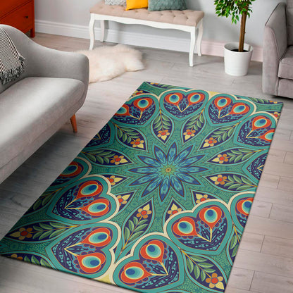 Peacock Feather Floral Pattern Print Area Rug