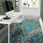Peacock Feather Floral Pattern Print Area Rug