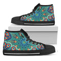 Peacock Feather Floral Pattern Print Black High Top Sneakers