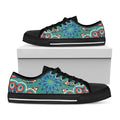 Peacock Feather Floral Pattern Print Black Low Top Sneakers