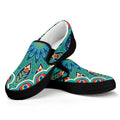 Peacock Feather Floral Pattern Print Black Slip On Sneakers