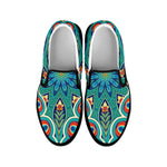 Peacock Feather Floral Pattern Print Black Slip On Shoes