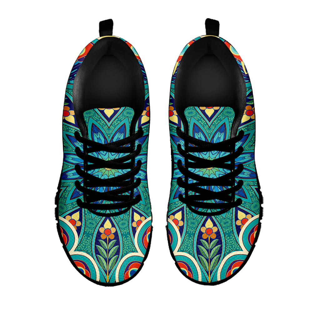 Peacock Feather Floral Pattern Print Black Sneakers