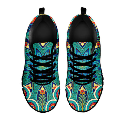 Peacock Feather Floral Pattern Print Black Sneakers