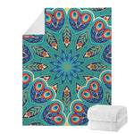 Peacock Feather Floral Pattern Print Blanket