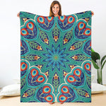 Peacock Feather Floral Pattern Print Blanket