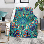 Peacock Feather Floral Pattern Print Blanket