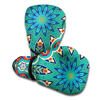 Peacock Feather Floral Pattern Print Boxing Gloves