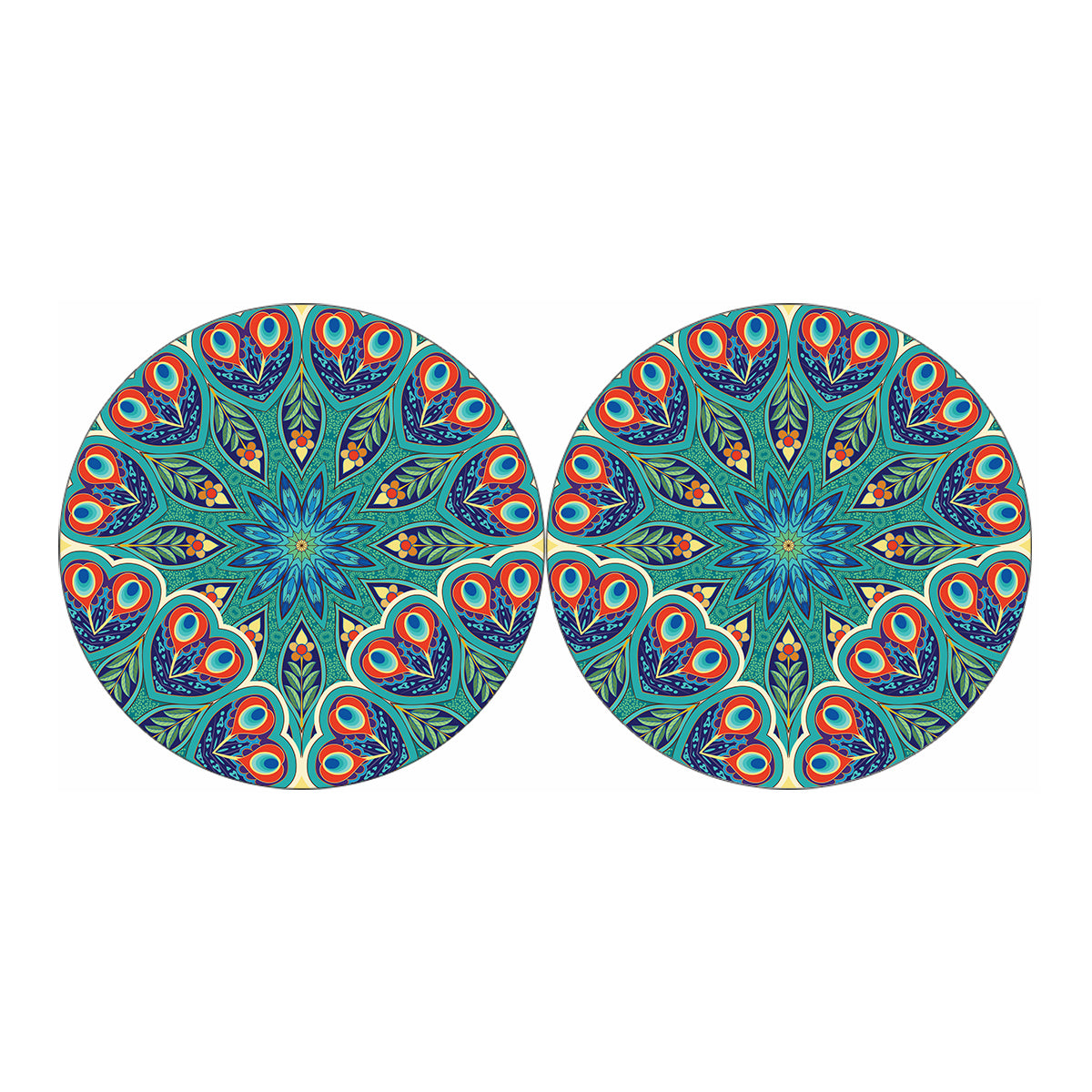 Peacock Feather Floral Pattern Print Car Coasters
