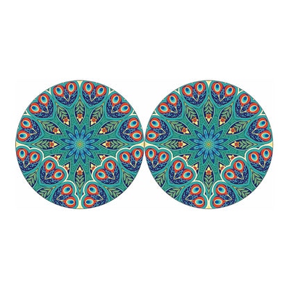 Peacock Feather Floral Pattern Print Car Coasters