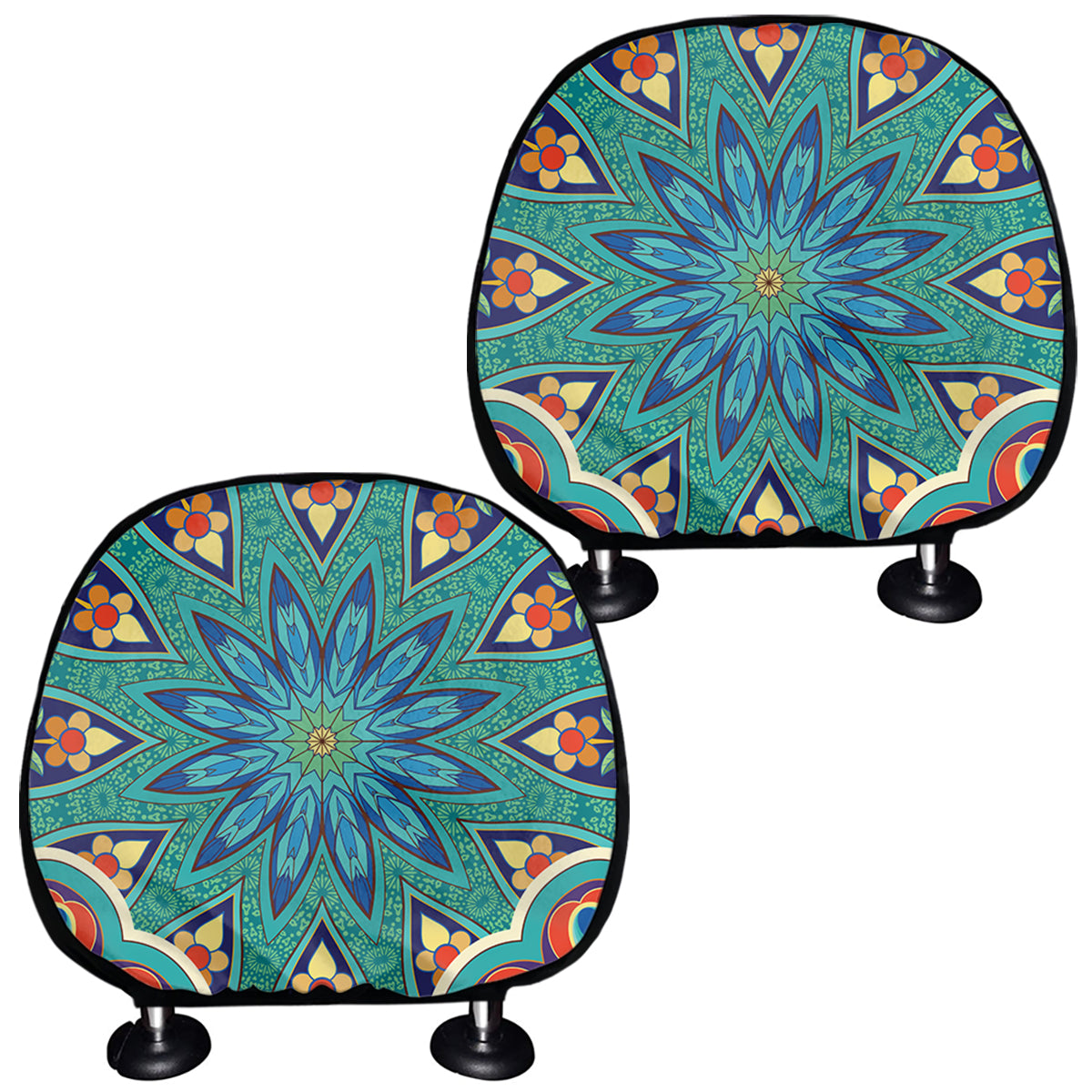 Peacock Feather Floral Pattern Print Car Headrest Covers