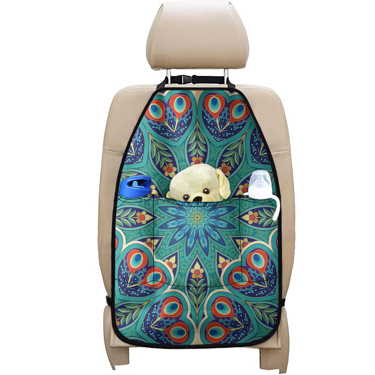 Peacock Feather Floral Pattern Print Car Seat Organizers