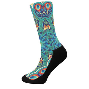 Peacock Feather Floral Pattern Print Crew Socks