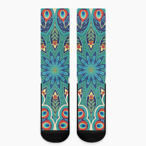 Peacock Feather Floral Pattern Print Crew Socks