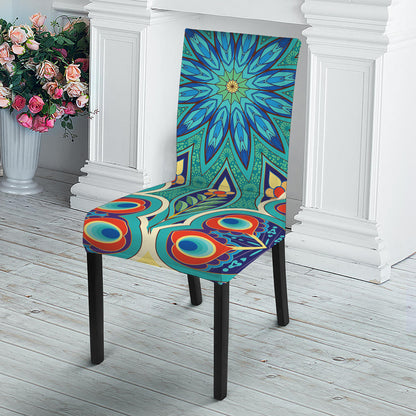 Peacock Feather Floral Pattern Print Dining Chair Slipcover